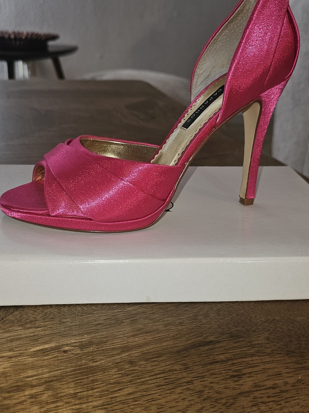 Caparros Fuchsia Satin Peep-Toe High Heels